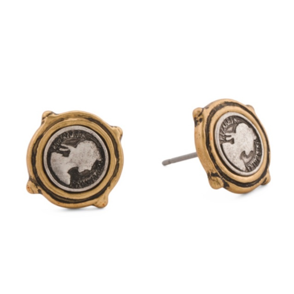 Patricia Nash Gold and Silver Coin Stud Earrings